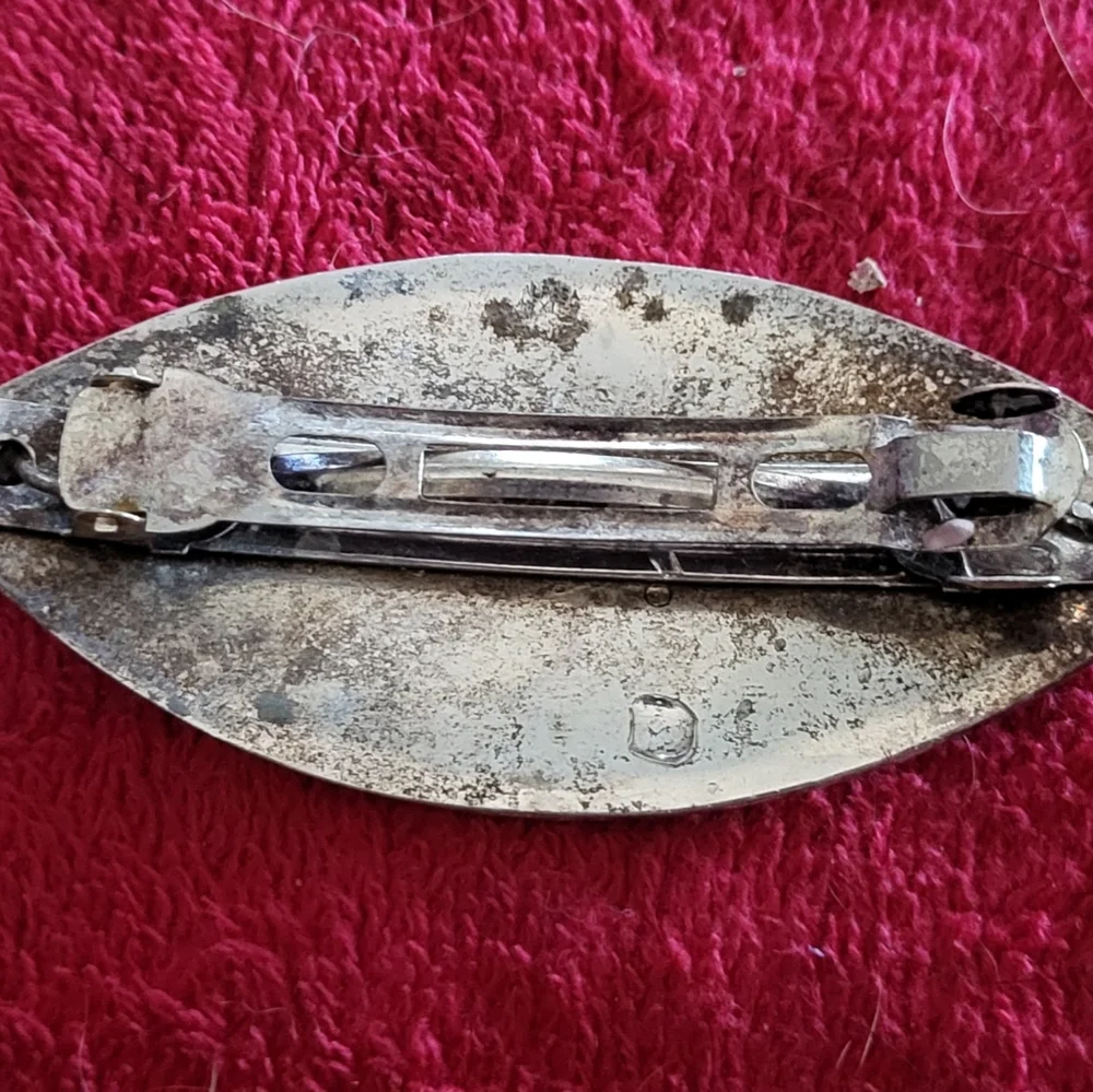 Mother of pearl inlaid, sterling barrette - Picture 2 of 2